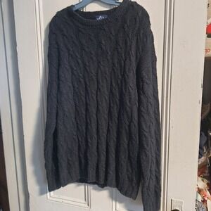 Vintage Woolrich Mens XL Cable Knit Sweater 75% Silk 15% Lambswool Dark Blue